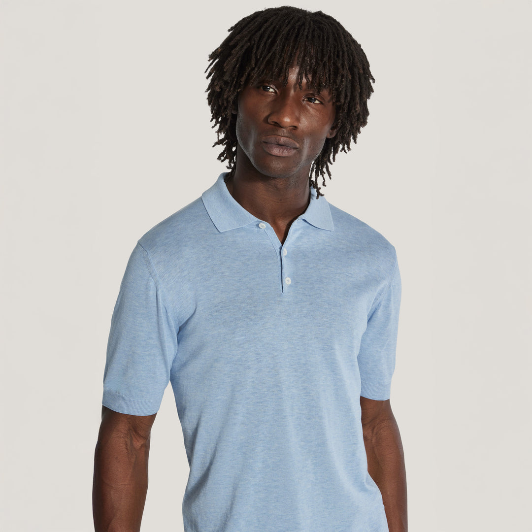 Light Blue Cotton Silk Knit Polo - Jack Victor