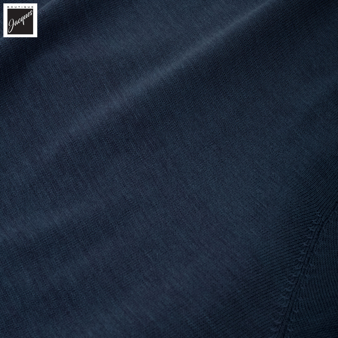Dark Aviator Blue Cotton Silk Knit Short Sleeve Wellington Crewneck - Jack Victor - Boutique Jacques International