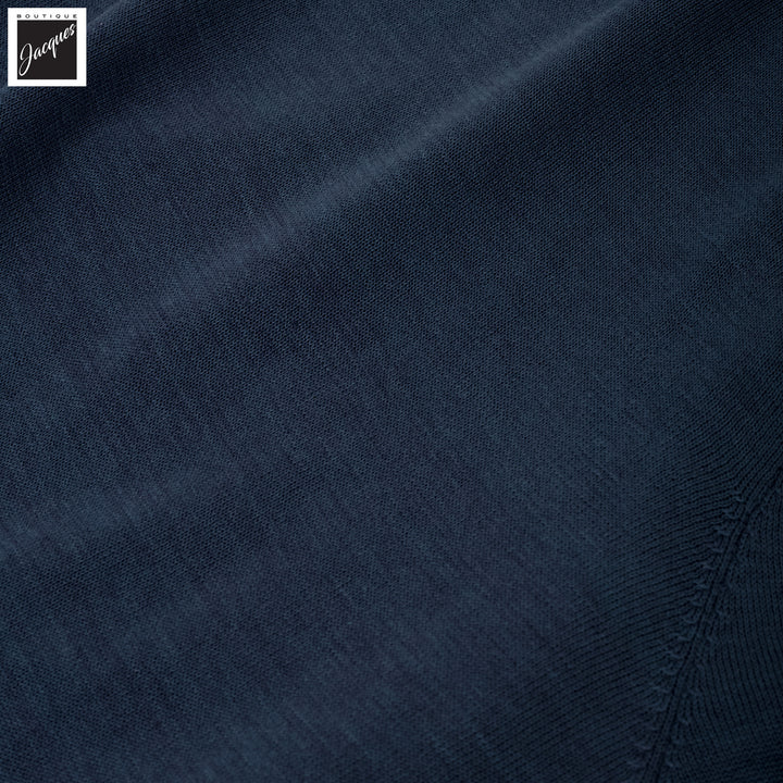 Dark Aviator Blue Cotton Silk Knit Short Sleeve Wellington Crewneck - Jack Victor - Boutique Jacques International