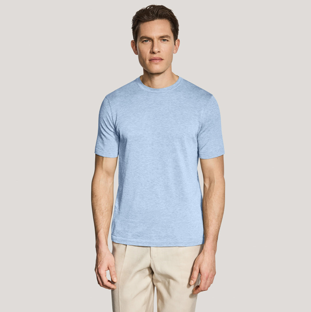 Light Blue Cotton Silk Knit Short Sleeve Wellington Crewneck - Jack Victor - Boutique Jacques International
