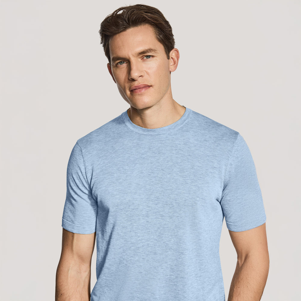 Light Blue Cotton Silk Knit Short Sleeve Wellington Crewneck - Jack Victor - Boutique Jacques International