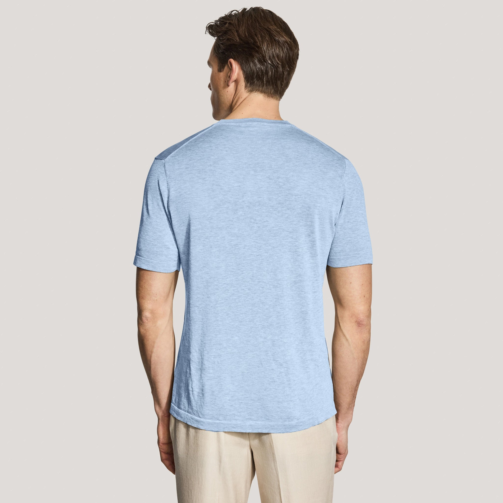 Light Blue Cotton Silk Knit Short Sleeve Wellington Crewneck - Jack Victor - Boutique Jacques International