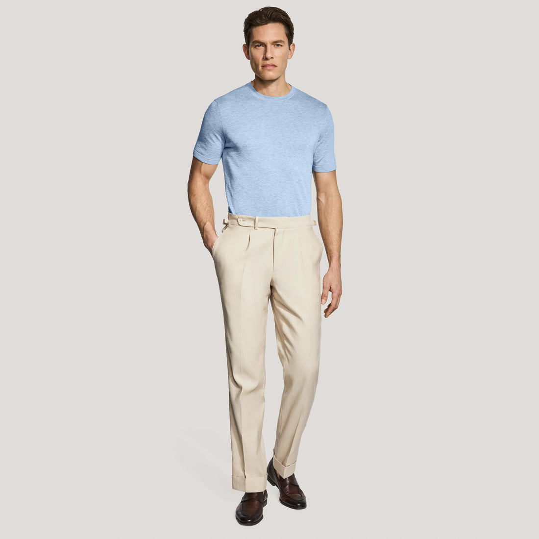 Light Blue Cotton Silk Knit Short Sleeve Wellington Crewneck - Jack Victor - Boutique Jacques International