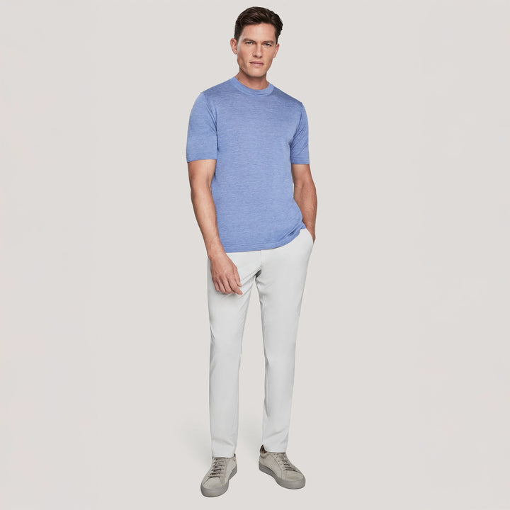Pale Blue Cotton Silk Knit Short Sleeve Crewneck - Jack Victor