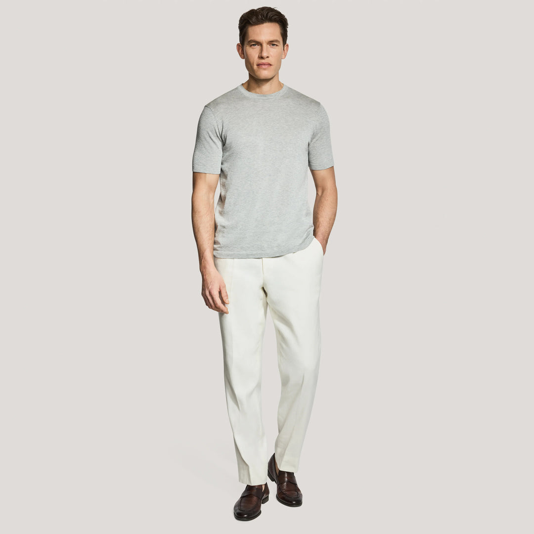 Light Gray Cotton Silk Knit Short Sleeve Wellington Crewneck - Jack Victor - Boutique Jacques International