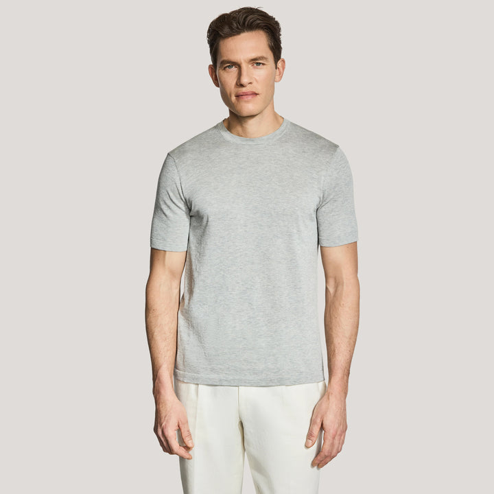 Light Gray Cotton Silk Knit Short Sleeve Wellington Crewneck - Jack Victor - Boutique Jacques International