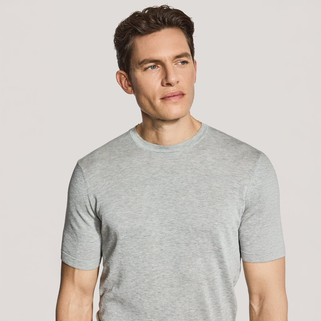 Light Gray Cotton Silk Knit Short Sleeve Wellington Crewneck - Jack Victor - Boutique Jacques International