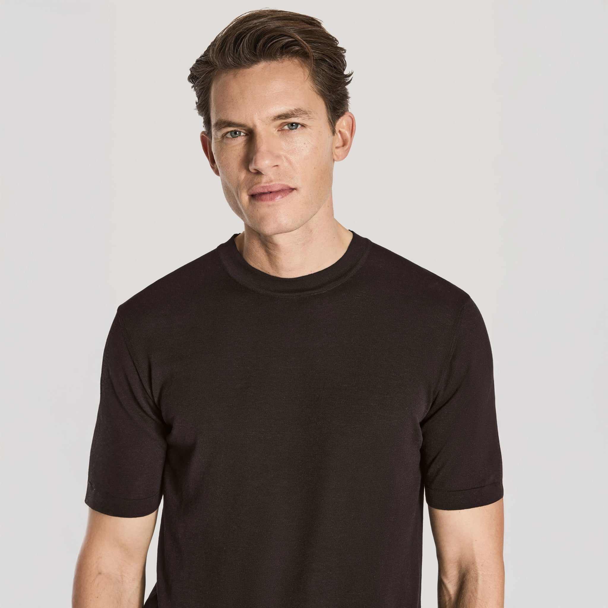 Espresso Brown Cotton Silk Knit Short Sleeve Wellington Crewneck - Jack Victor - Boutique Jacques International