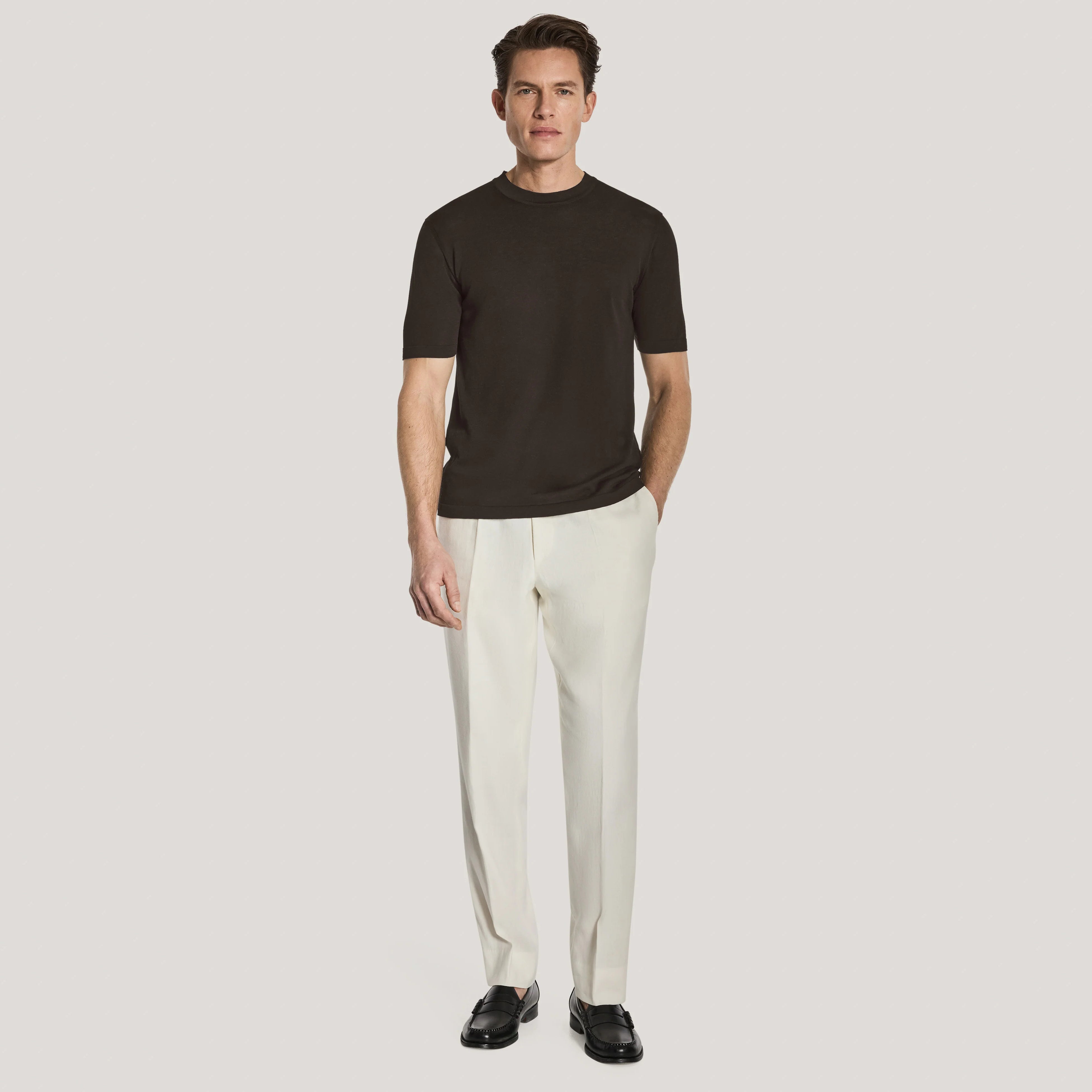 Espresso Brown Cotton Silk Knit Short Sleeve Wellington Crewneck - Jack Victor - Boutique Jacques International