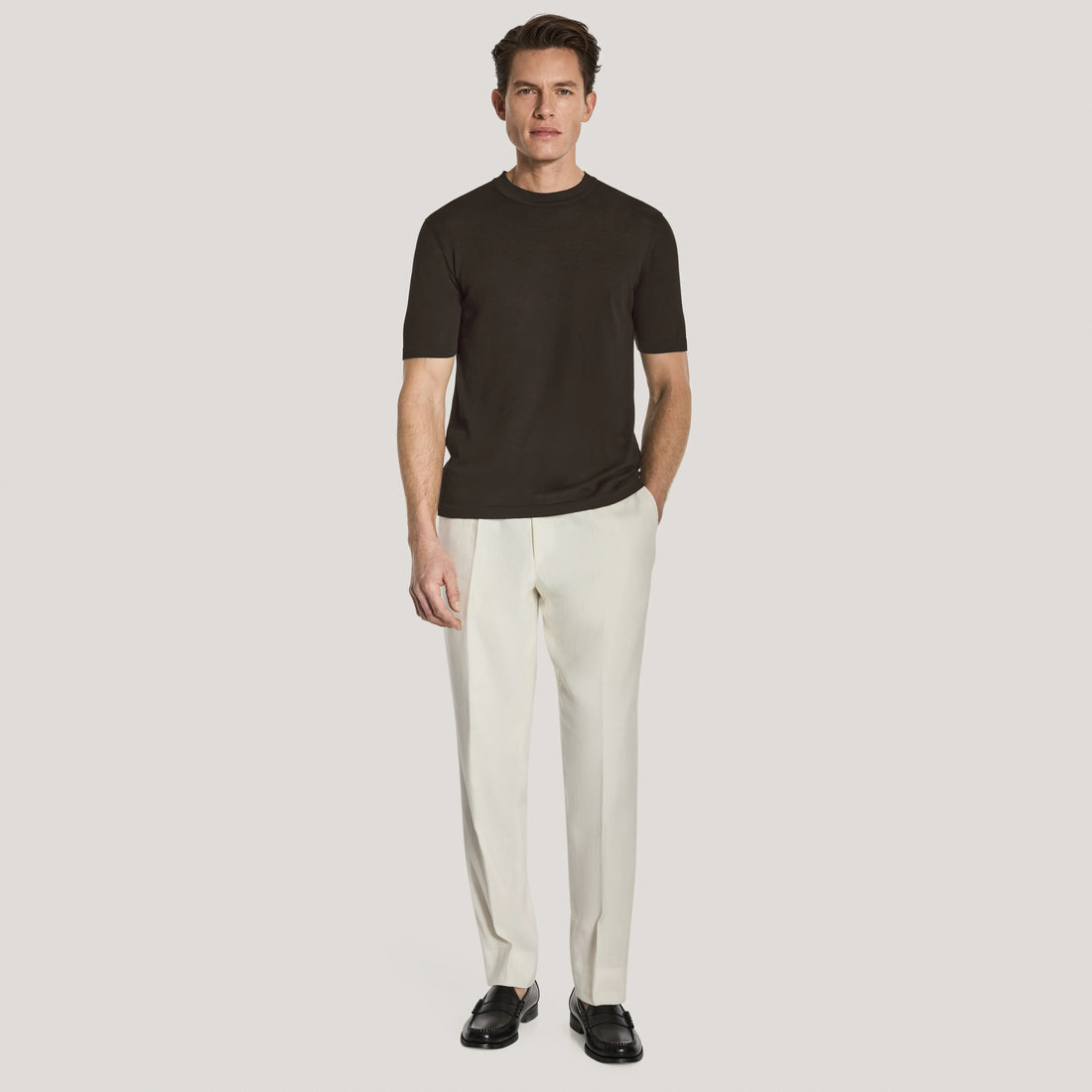 Espresso Brown Cotton Silk Knit Short Sleeve Wellington Crewneck - Jack Victor - Boutique Jacques International