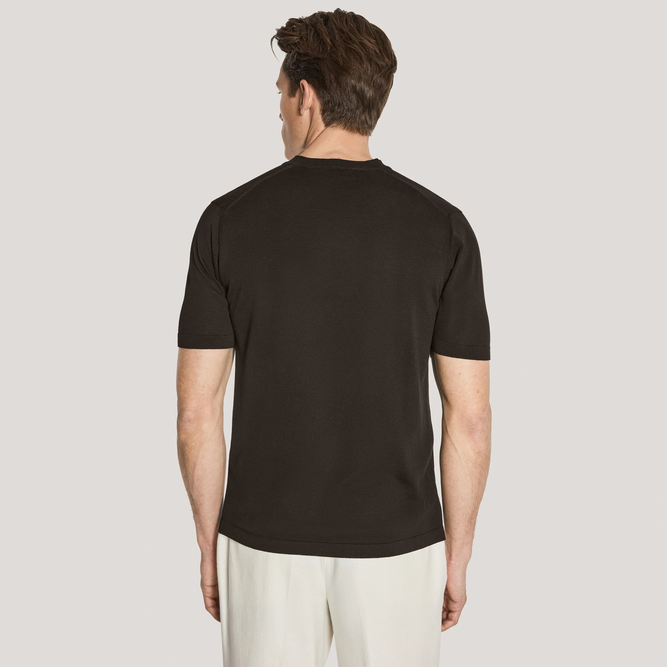 Espresso Brown Cotton Silk Knit Short Sleeve Wellington Crewneck - Jack Victor - Boutique Jacques International