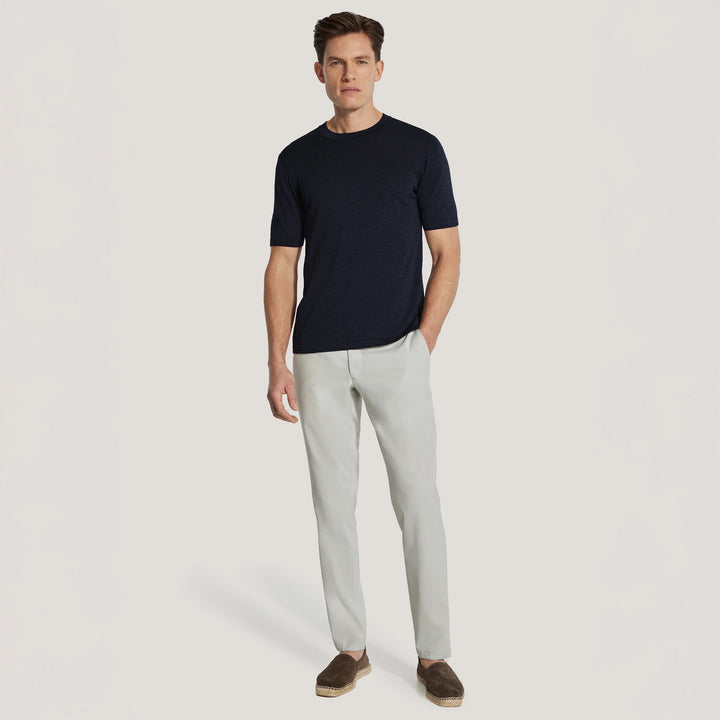 Black Cotton Silk Knit Short Sleeve Crewneck - Jack Victor