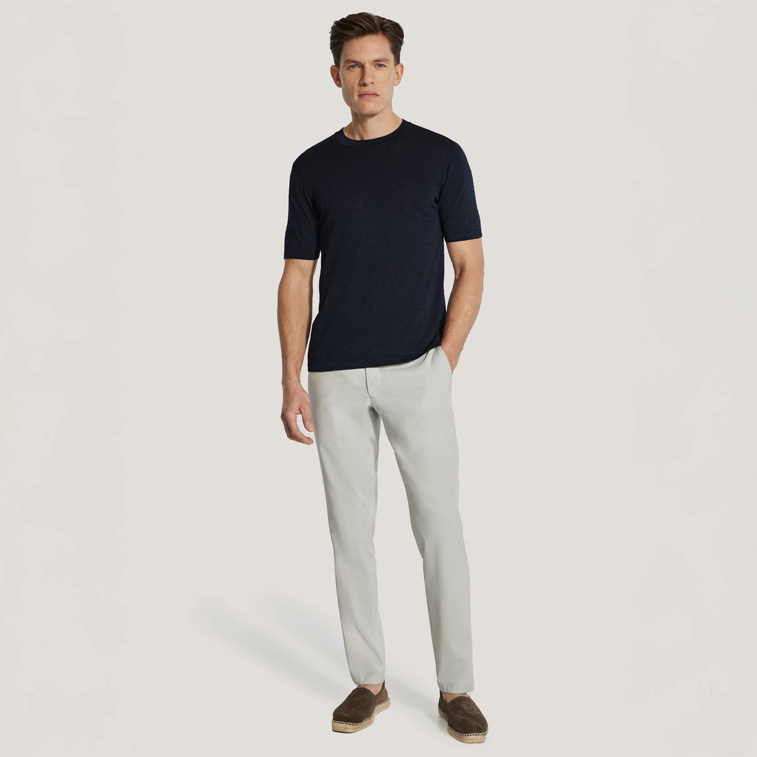 Midnight Cotton Silk Knit Short Sleeve Wellington Crewneck - Jack Victor - Boutique Jacques International