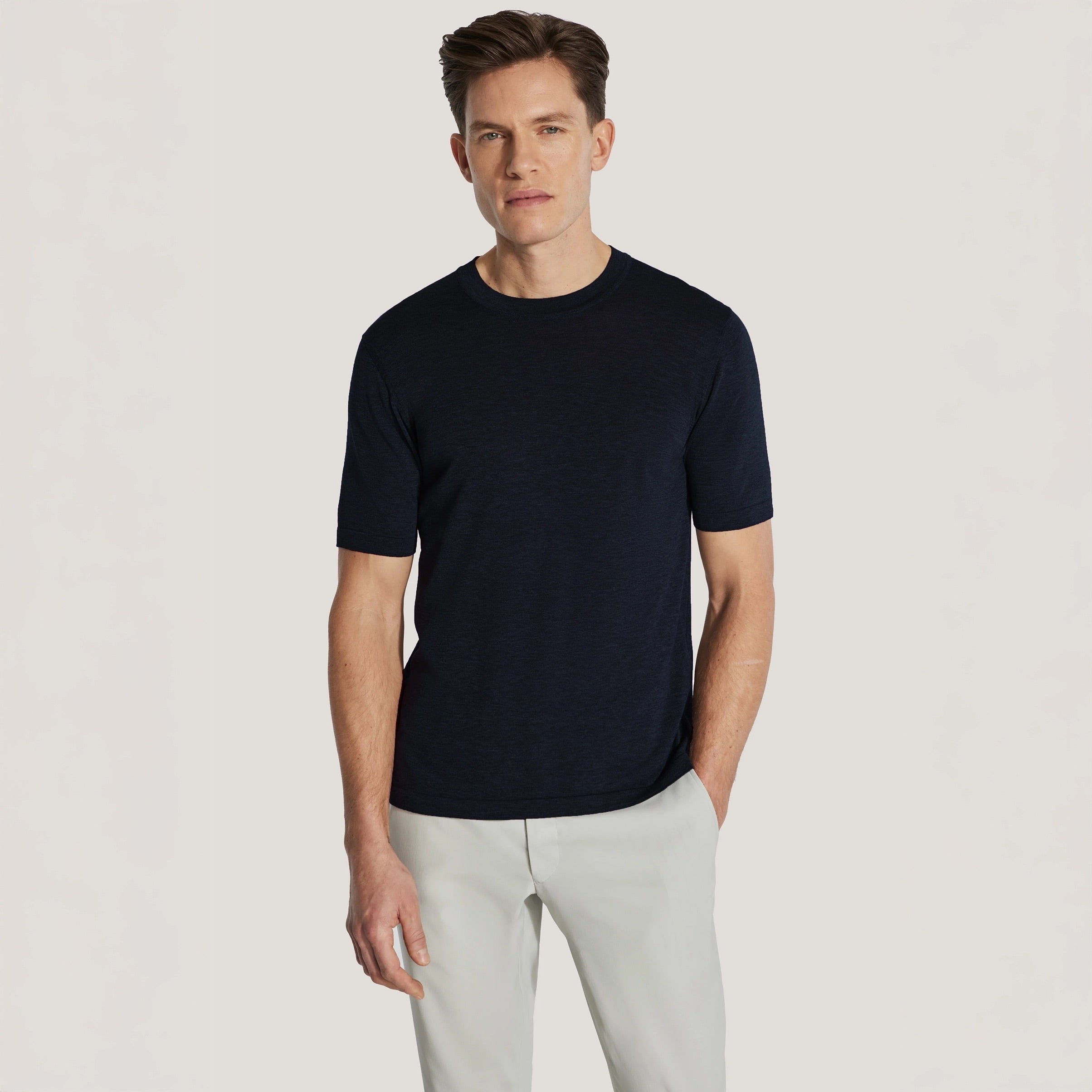Black Cotton Silk Knit Short Sleeve Crewneck - Jack Victor - Boutique Jacques International