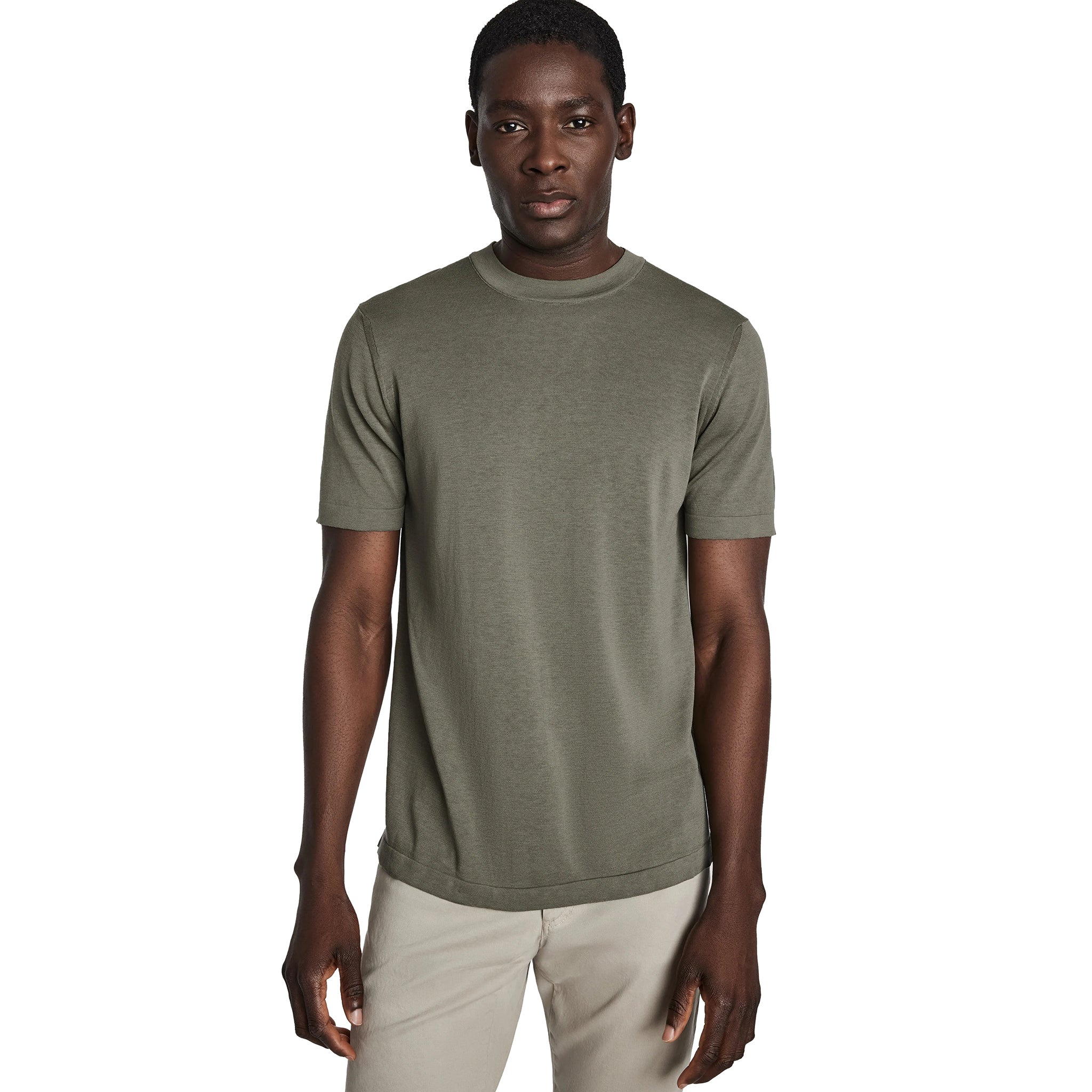 Sage Green Cotton Silk Knit Short Sleeve Wellington Crewneck - Jack Victor - Boutique Jacques International