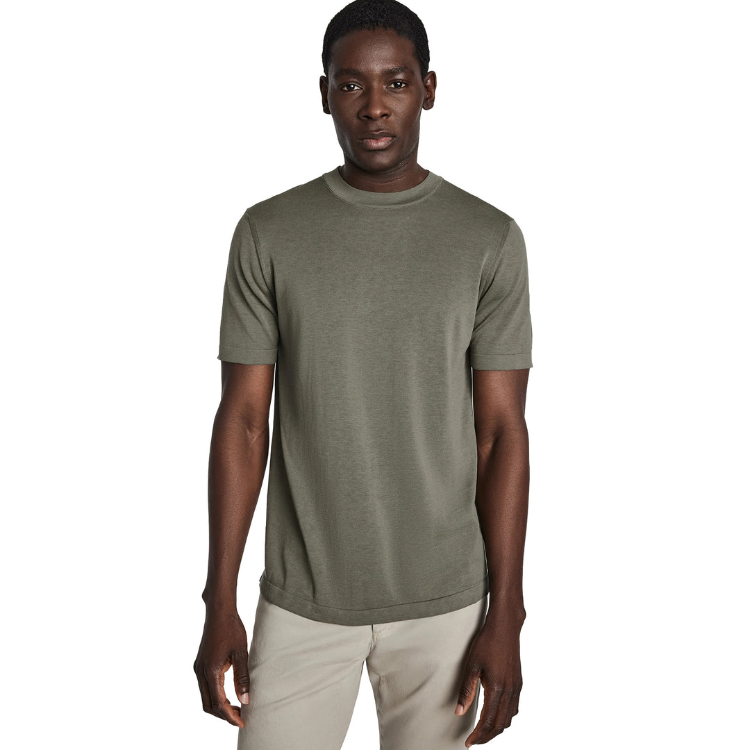Sage Green Cotton Silk Knit Short Sleeve Wellington Crewneck - Jack Victor - Boutique Jacques International
