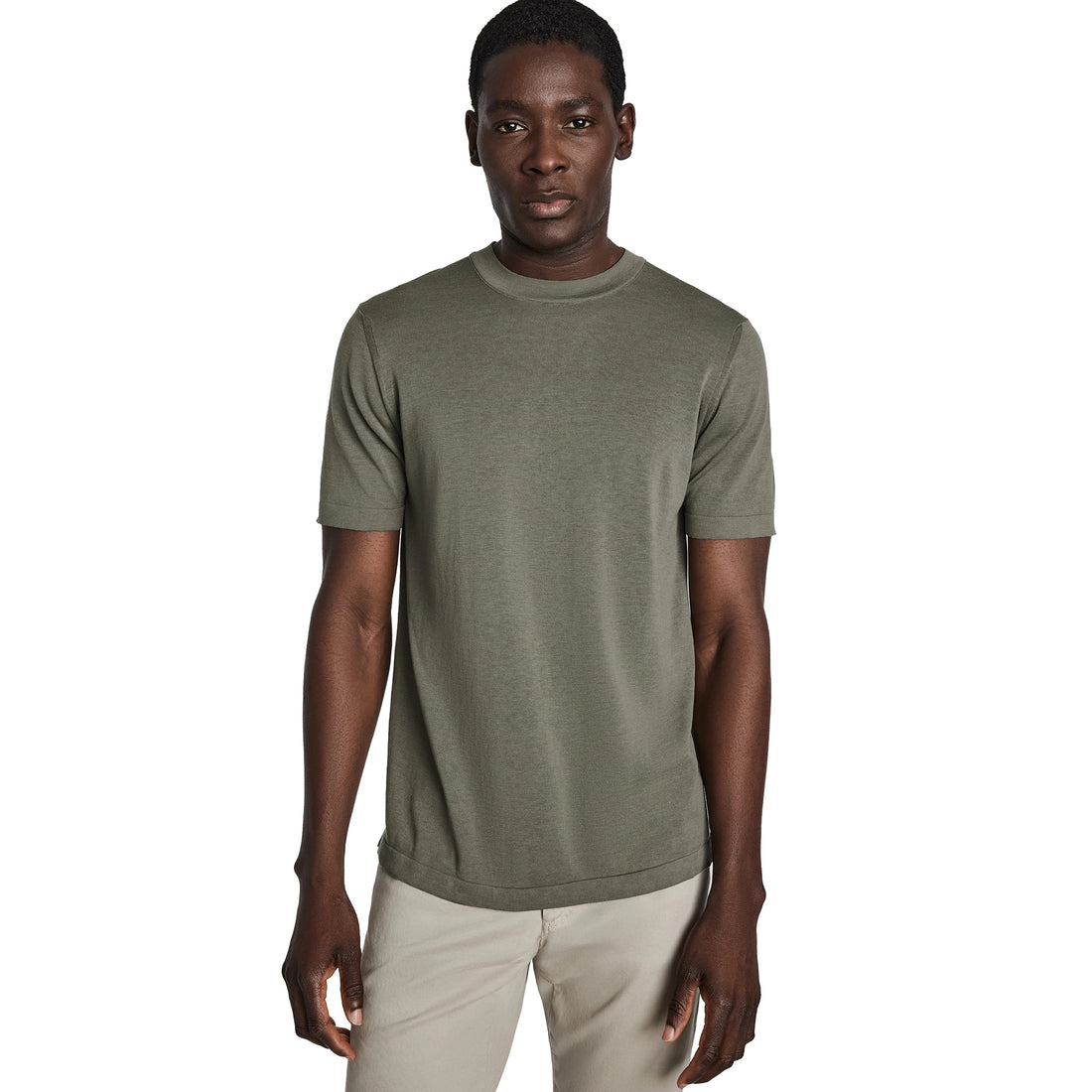 Sage Green Cotton Silk Knit Short Sleeve Wellington Crewneck - Jack Victor - Boutique Jacques International