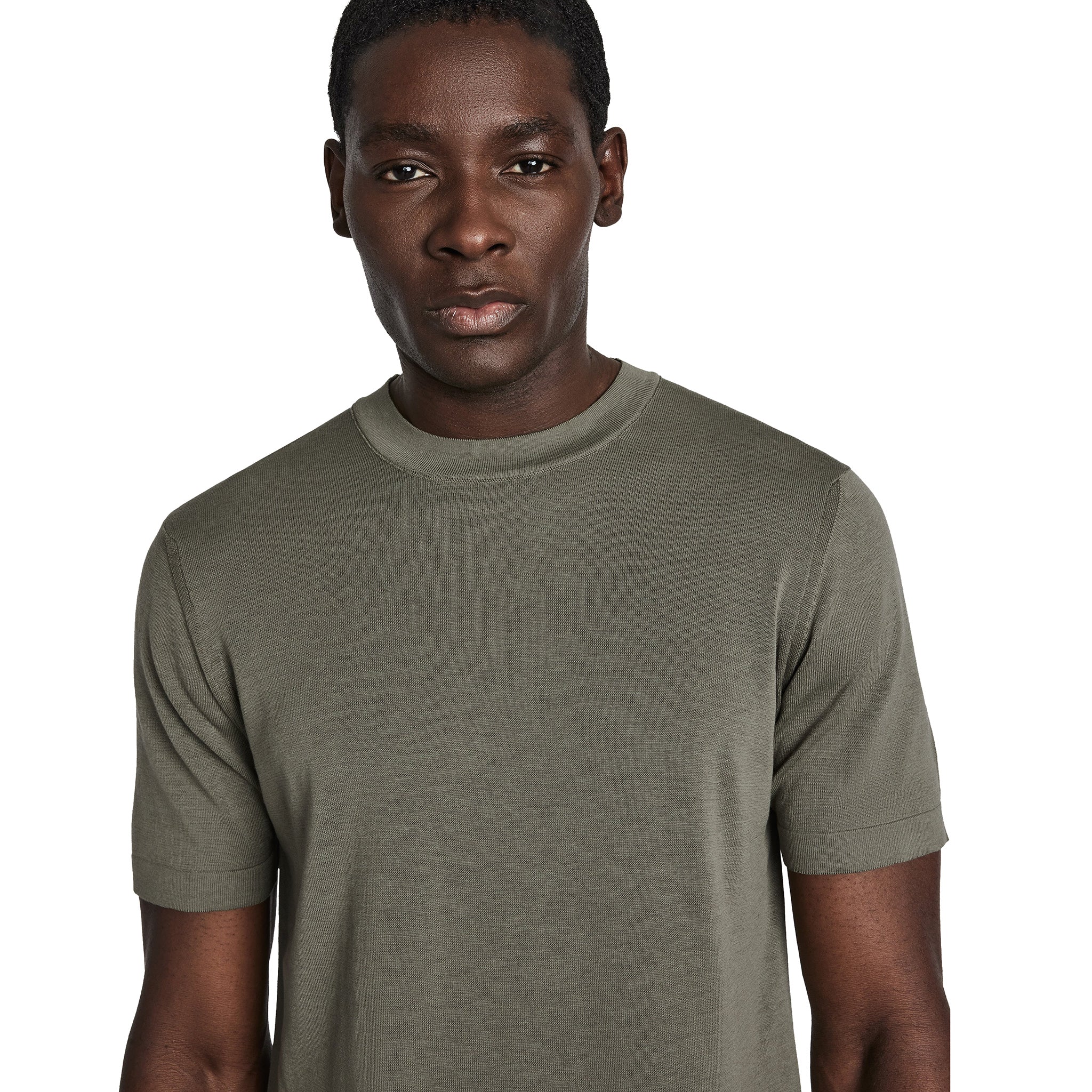Sage Green Cotton Silk Knit Short Sleeve Wellington Crewneck - Jack Victor - Boutique Jacques International