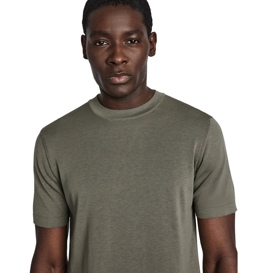 Sage Green Cotton Silk Knit Short Sleeve Wellington Crewneck - Jack Victor - Boutique Jacques International