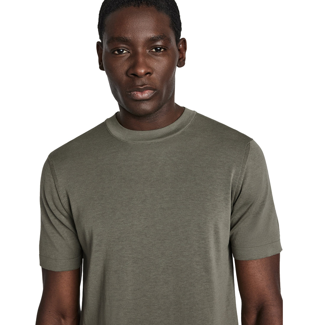 Sage Green Cotton Silk Knit Short Sleeve Wellington Crewneck - Jack Victor - Boutique Jacques International