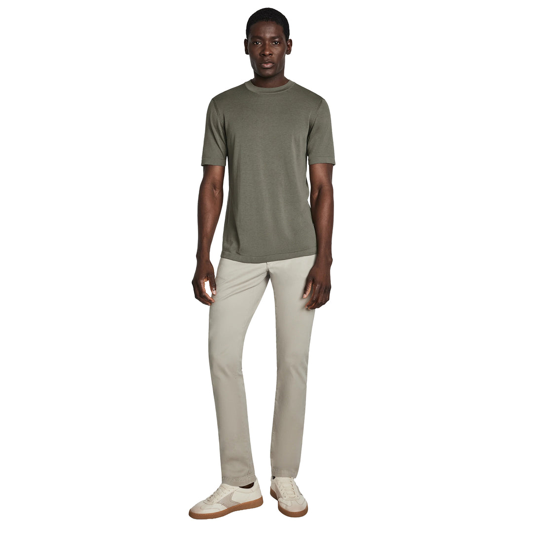 Sage Green Cotton Silk Knit Short Sleeve Wellington Crewneck - Jack Victor - Boutique Jacques International
