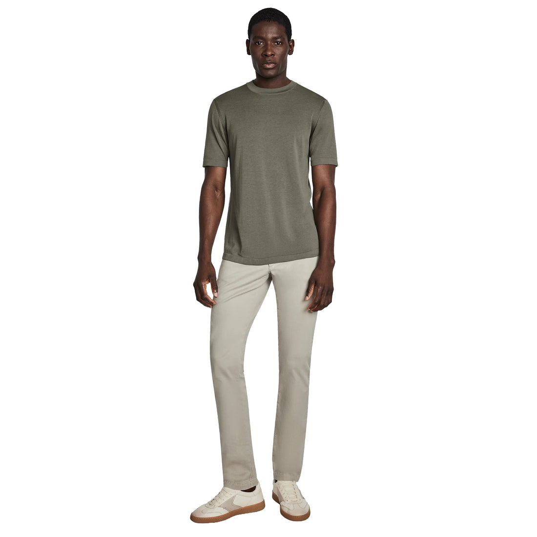 Sage Green Cotton Silk Knit Short Sleeve Wellington Crewneck - Jack Victor - Boutique Jacques International