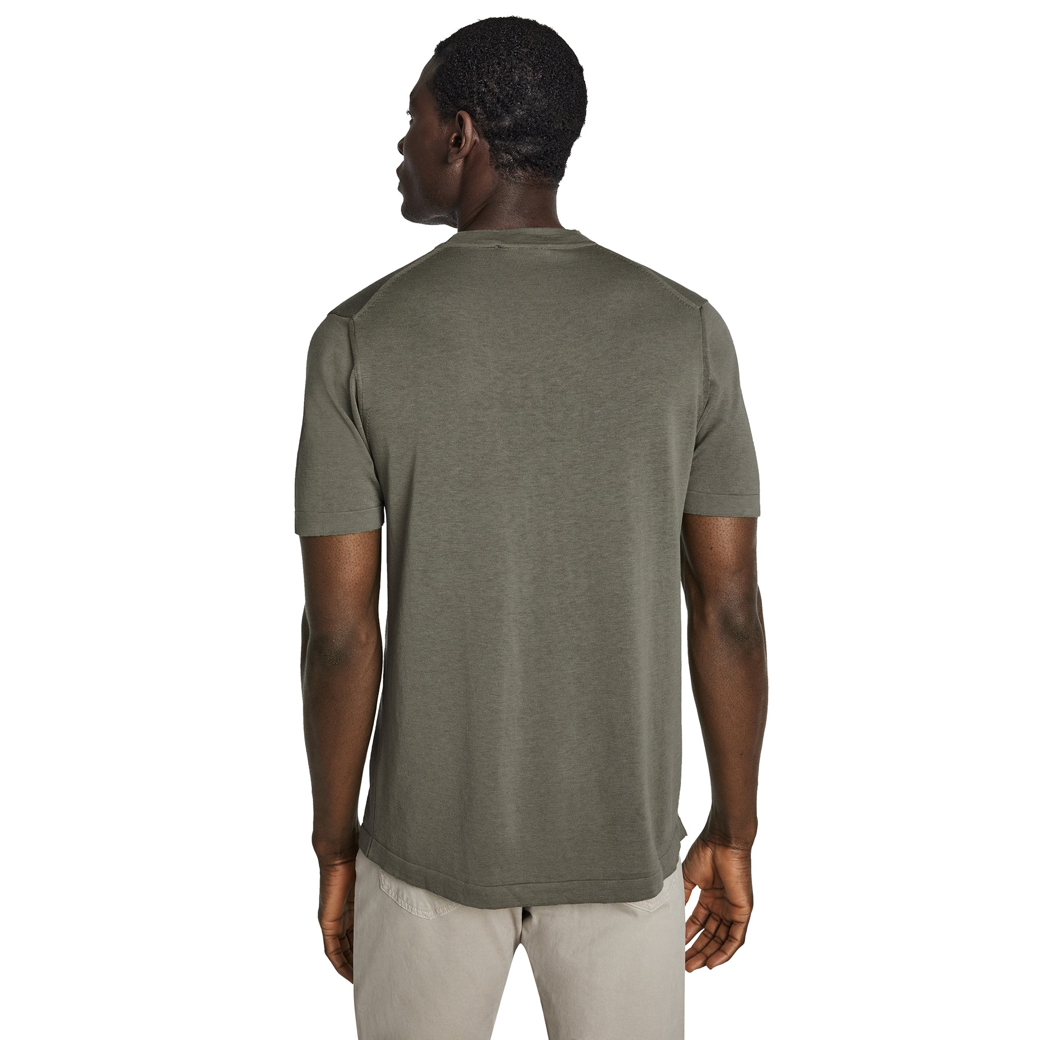 Sage Green Cotton Silk Knit Short Sleeve Wellington Crewneck - Jack Victor - Boutique Jacques International
