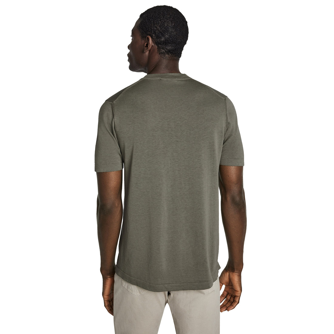 Sage Green Cotton Silk Knit Short Sleeve Wellington Crewneck - Jack Victor - Boutique Jacques International