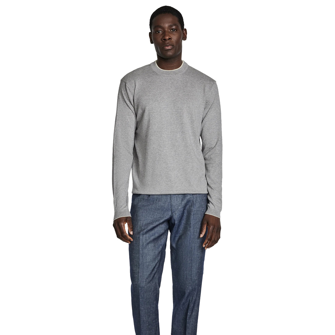 Light Grey Dan Cotton Crew Neck Knit Sweater - Jack Victor - Boutique Jacques International