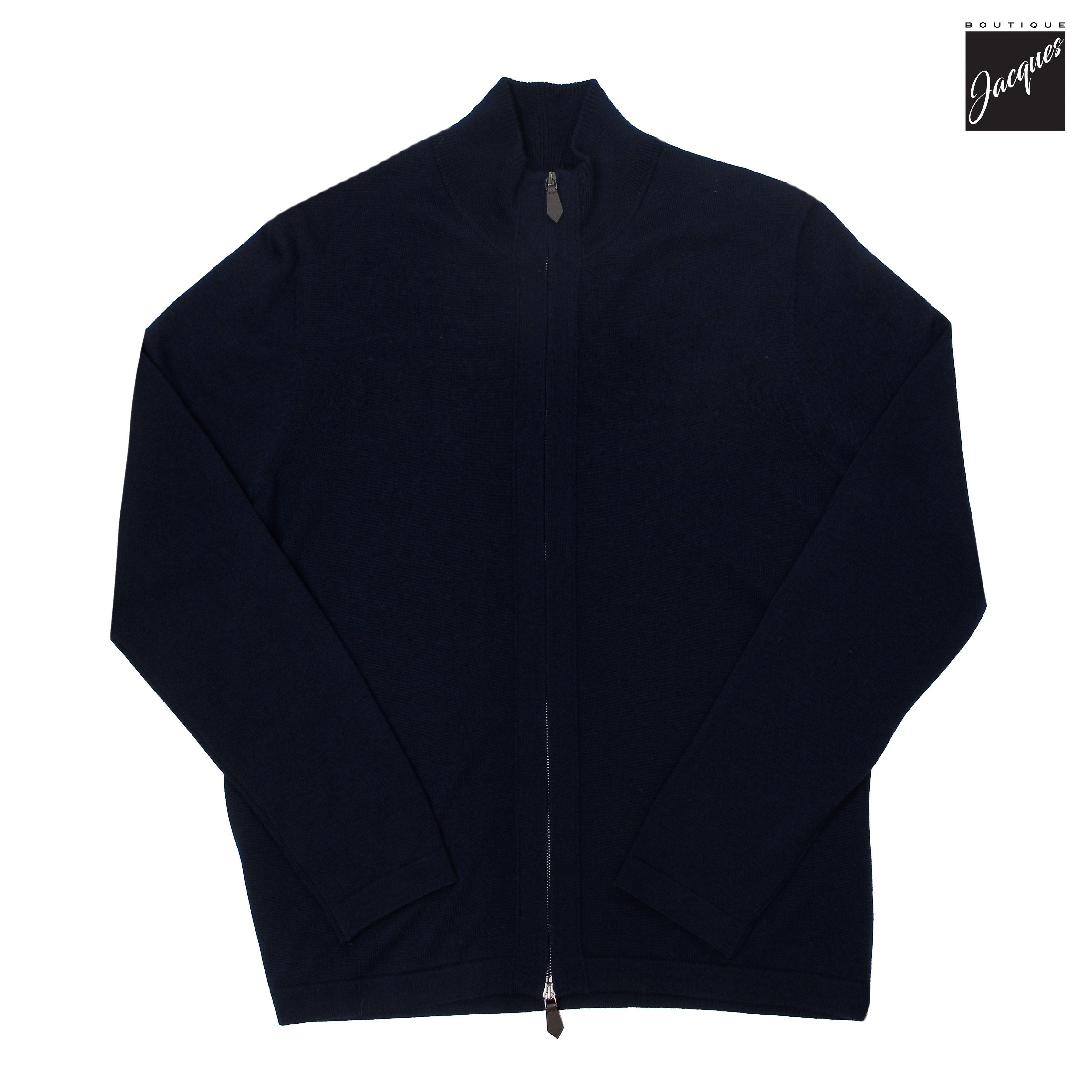 Cardigan zippé en laine mérinos extrafine bleu marine - Jack Victor