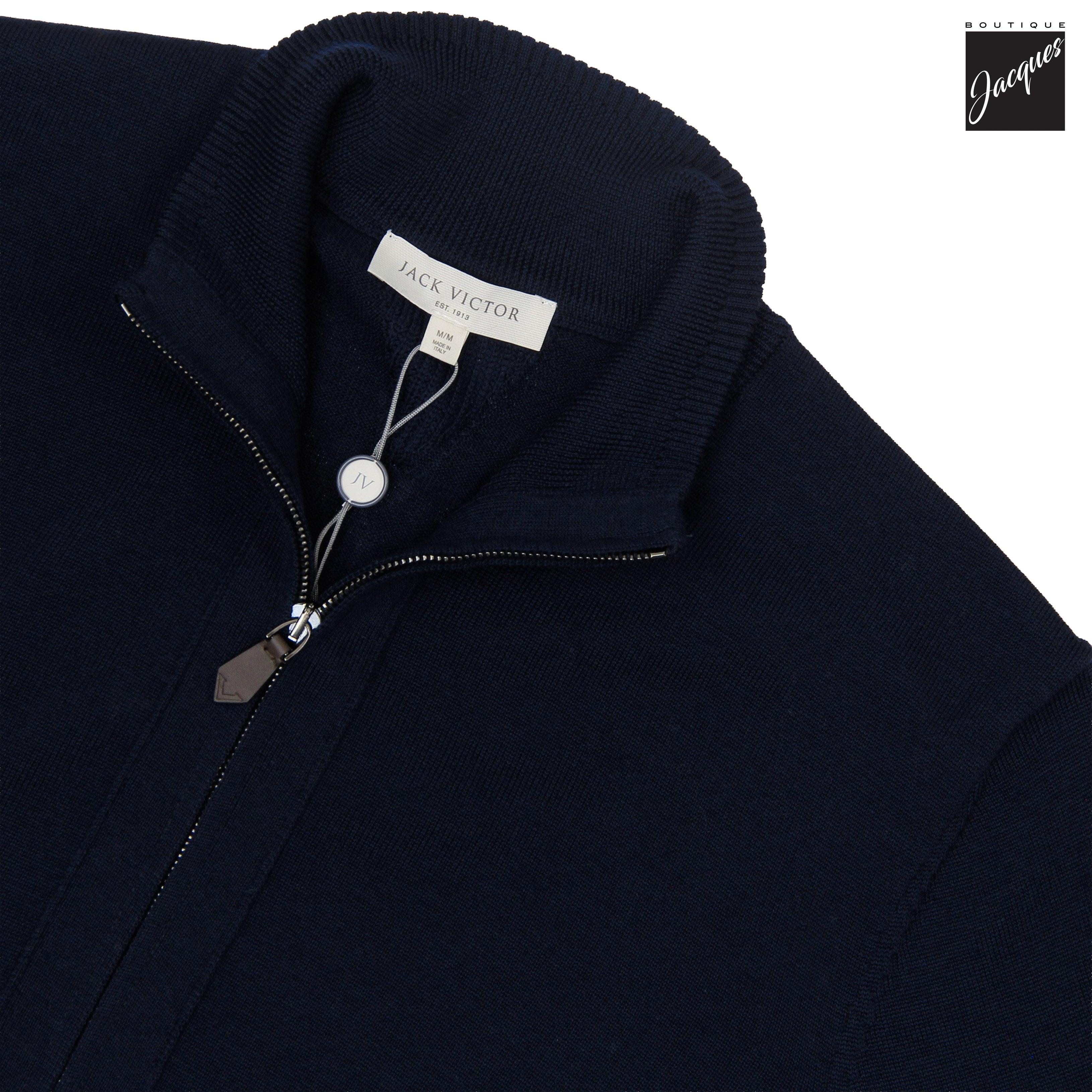 Cardigan zippé en laine mérinos extrafine bleu marine - Jack Victor