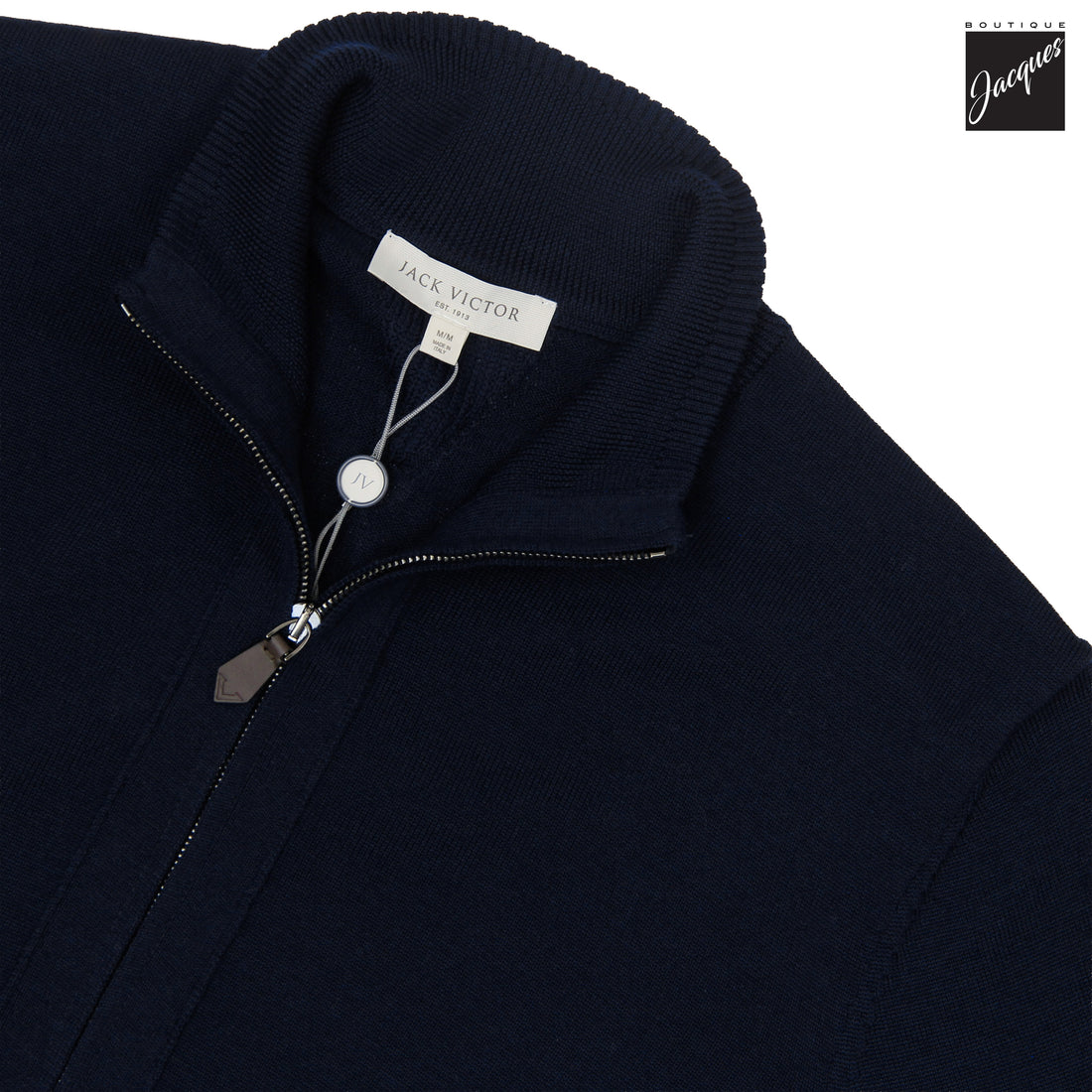 Cardigan zippé en laine mérinos extrafine bleu marine - Jack Victor