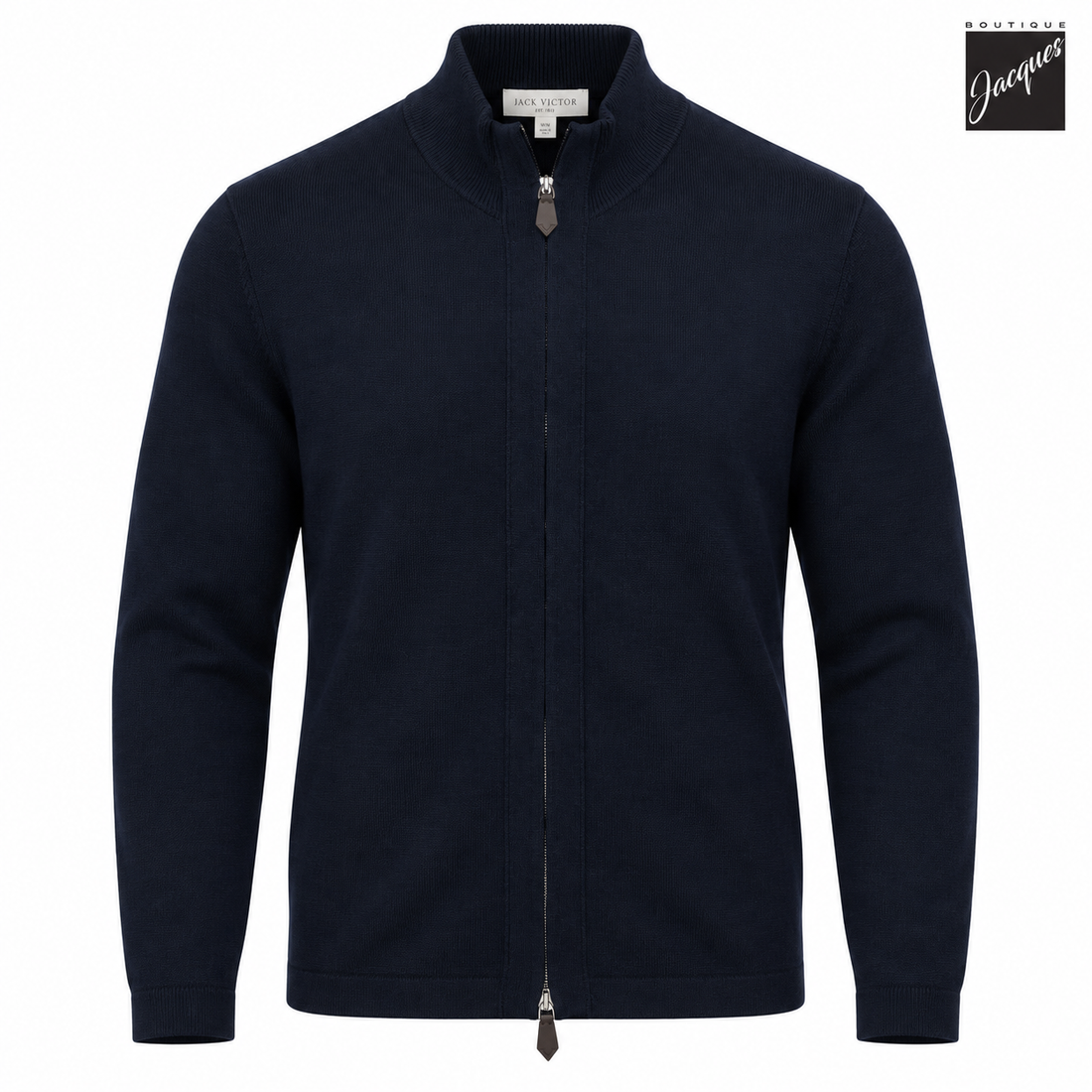 Cardigan zippé en laine mérinos extrafine bleu marine - Jack Victor