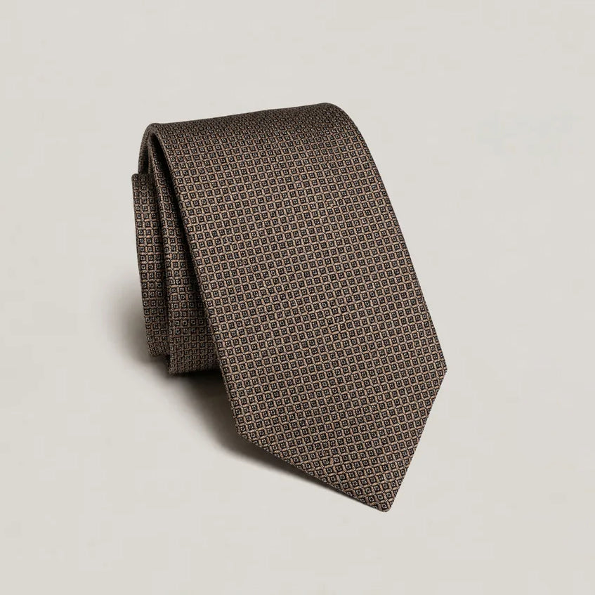 Tan Birdseye Micro-Patterned Silk Tie - Jack Victor