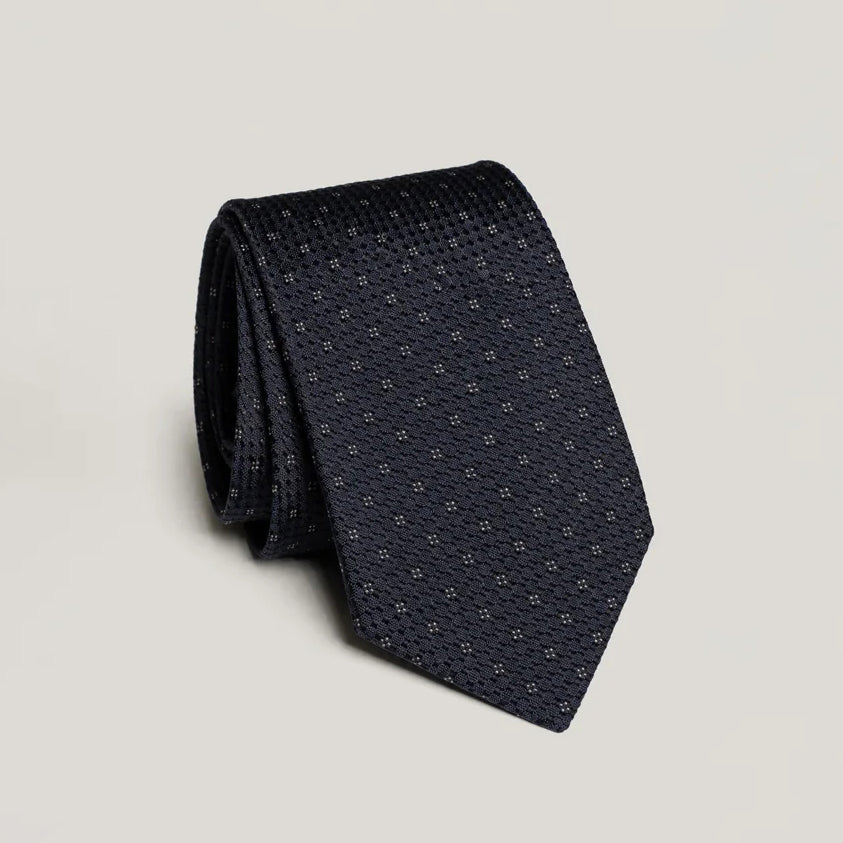 Black & Navy Textured Dot Motif Silk Tie - Jack Victor
