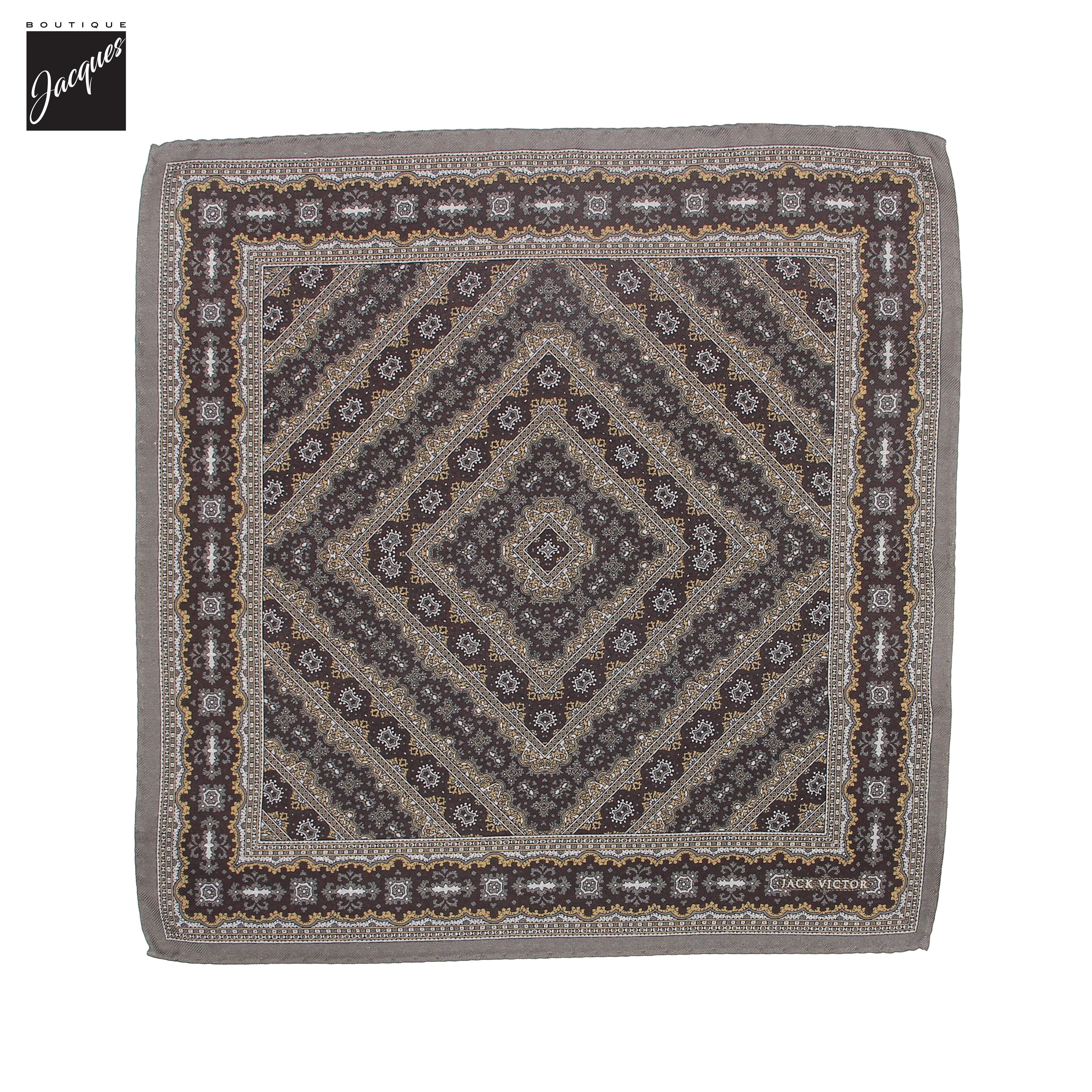 Pochette de costume réversible en soie à motif cachemire brun foncé - Jack Victor