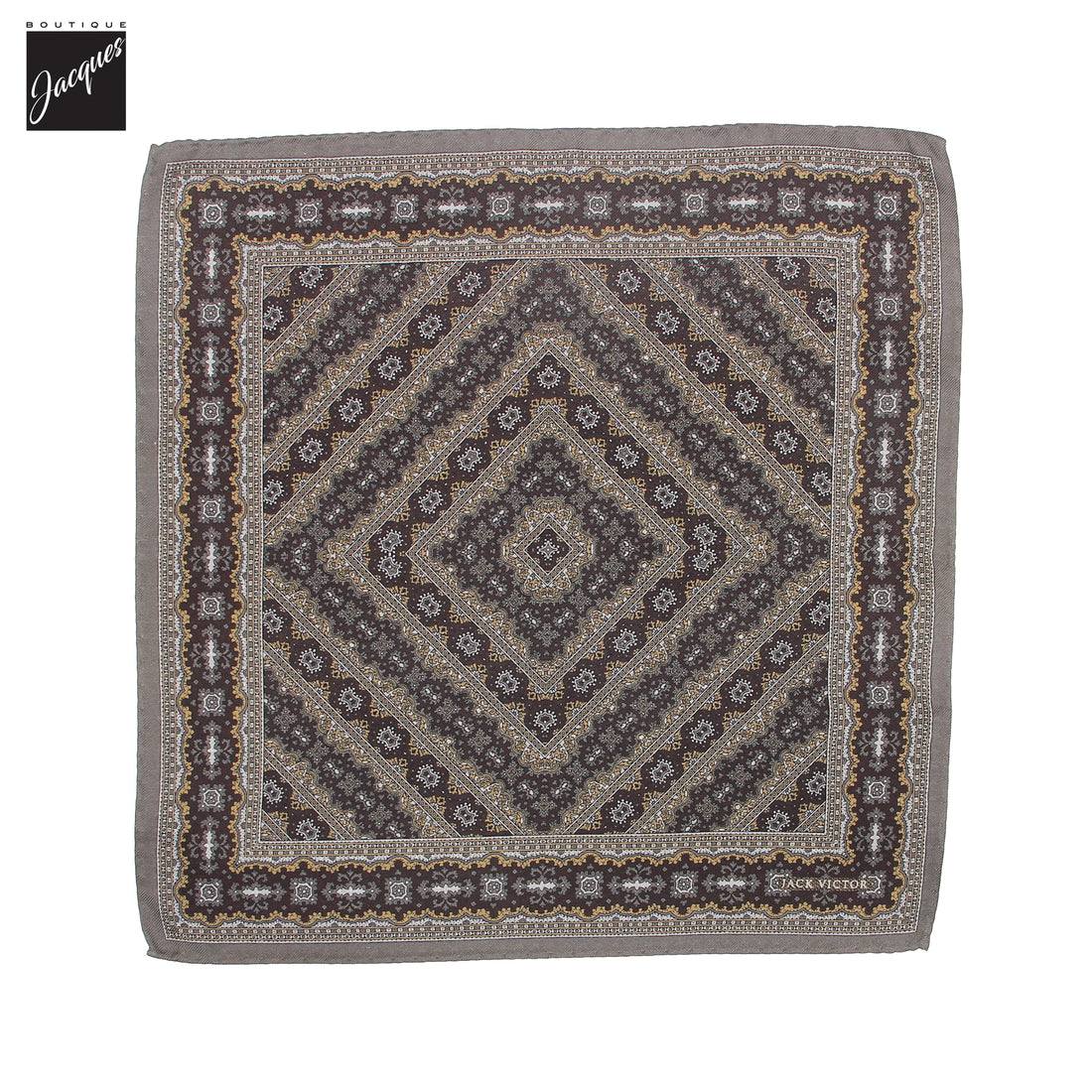 Pochette de costume réversible en soie à motif cachemire brun foncé - Jack Victor