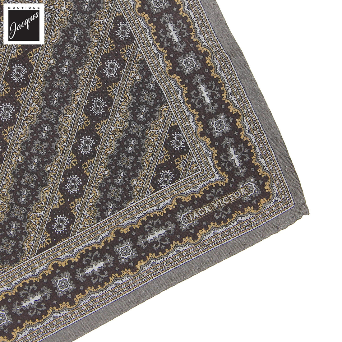 Pochette de costume réversible en soie à motif cachemire brun foncé - Jack Victor