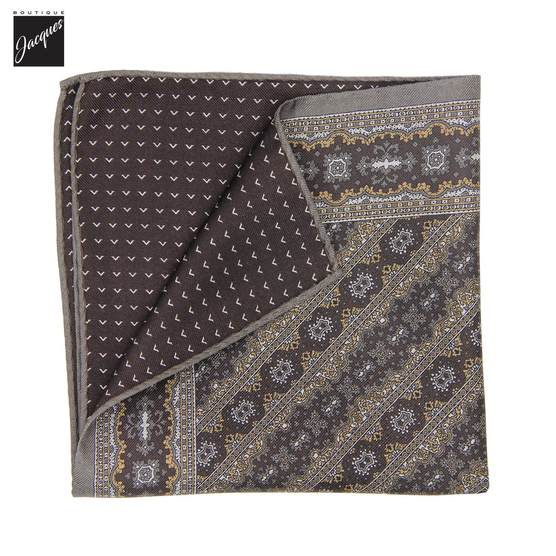 Pochette de costume réversible en soie à motif cachemire brun foncé - Jack Victor