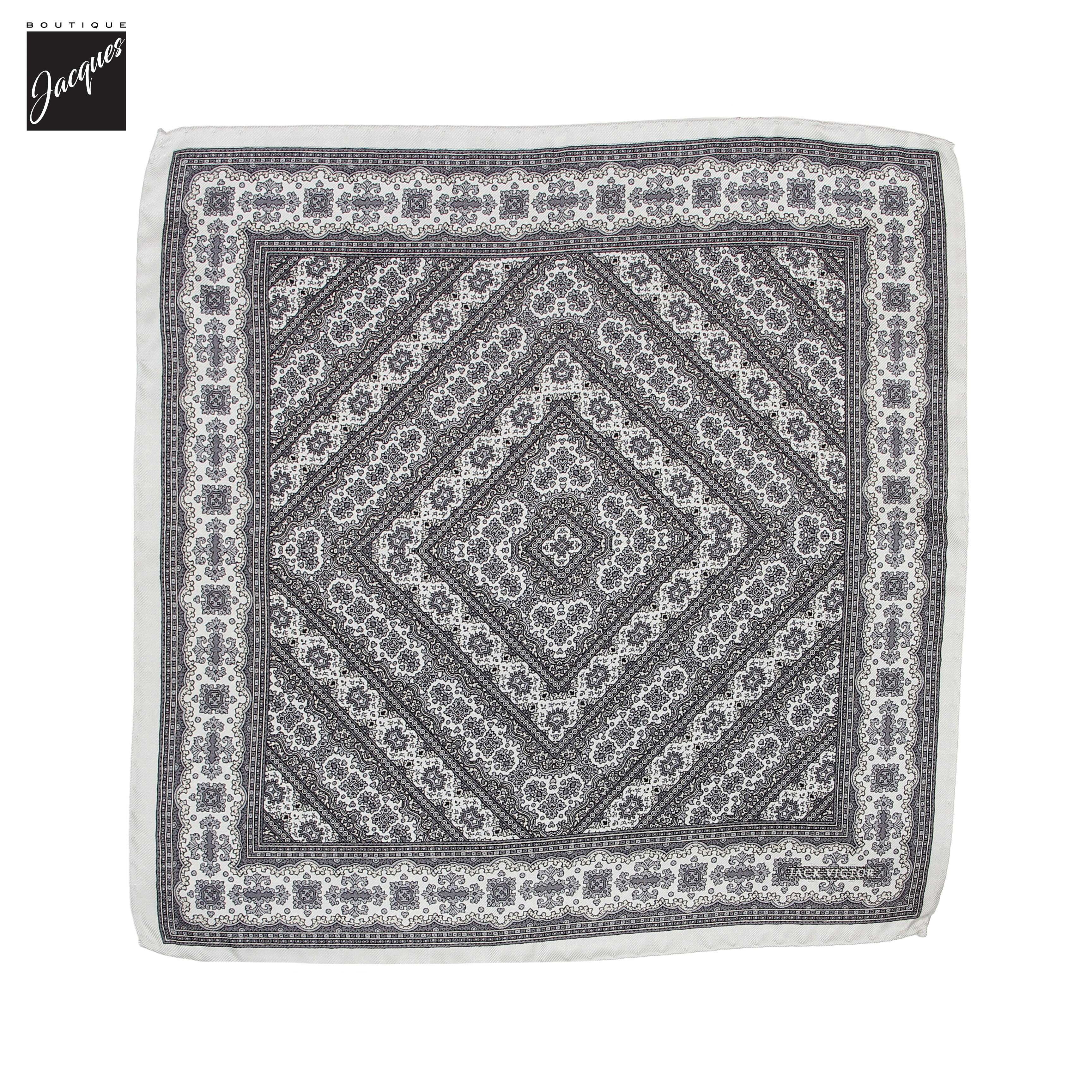 Pochette de costume réversible en soie à motif cachemire gris clair - Jack Victor
