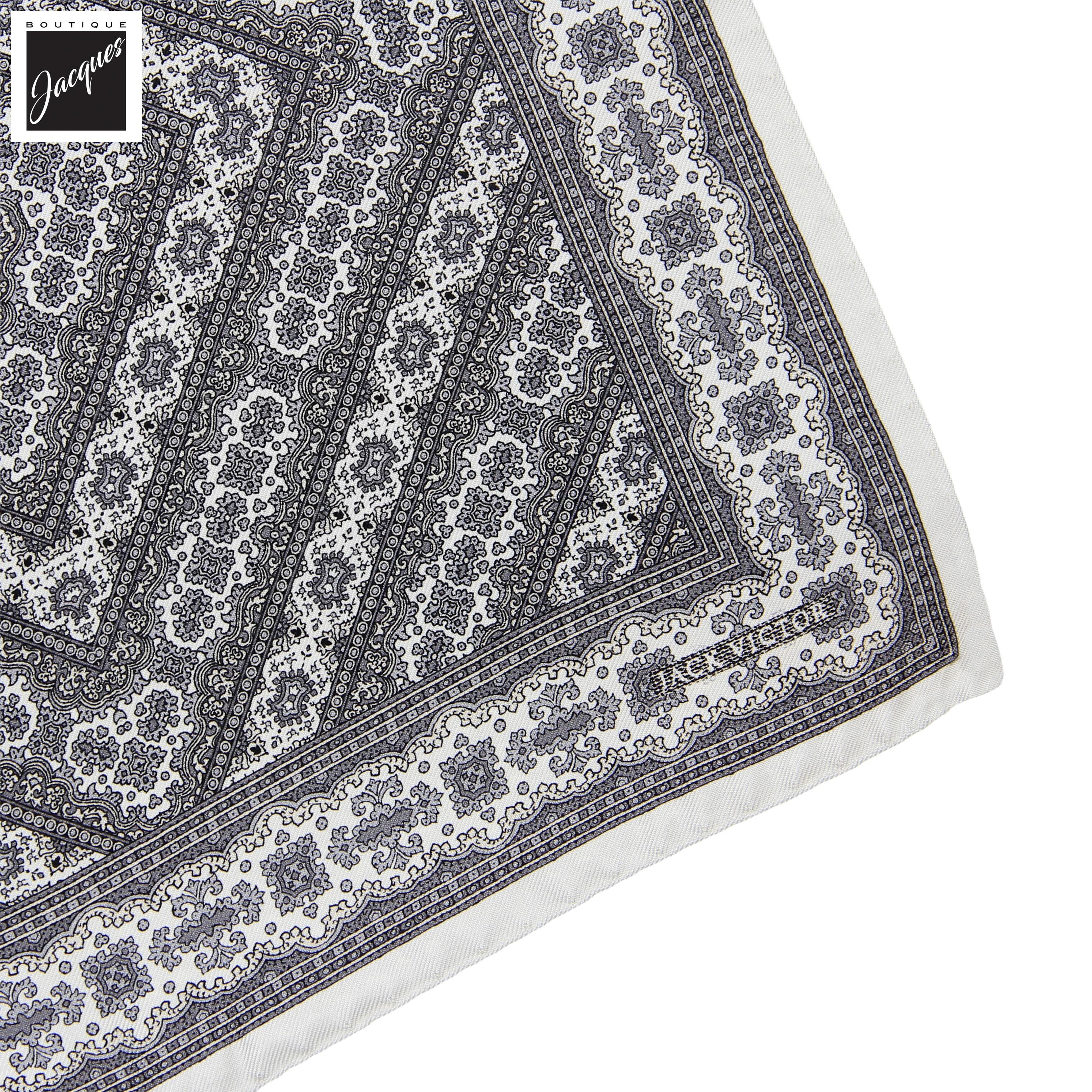 Pochette de costume réversible en soie à motif cachemire gris clair - Jack Victor