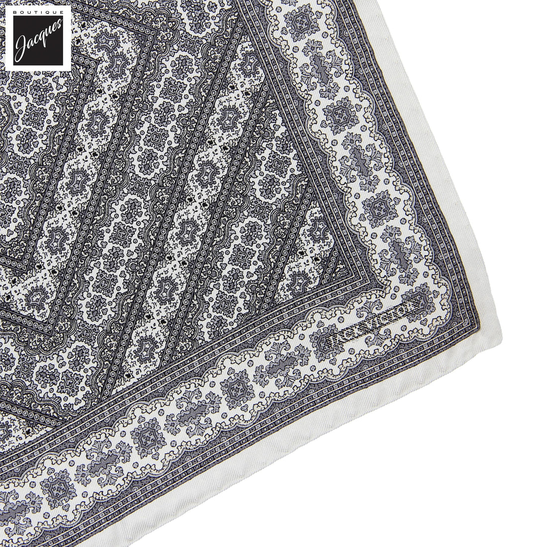 Pochette de costume réversible en soie à motif cachemire gris clair - Jack Victor