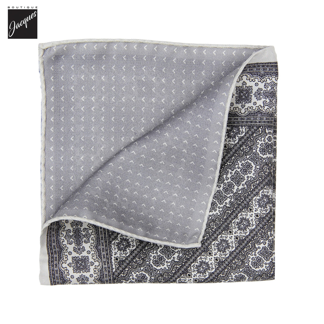 Pochette de costume réversible en soie à motif cachemire gris clair - Jack Victor