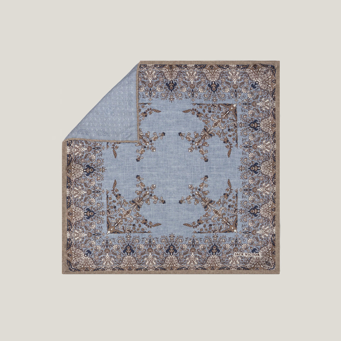 Chambray Blue Floral Reversible Silk Pocket Square - Jack Victor