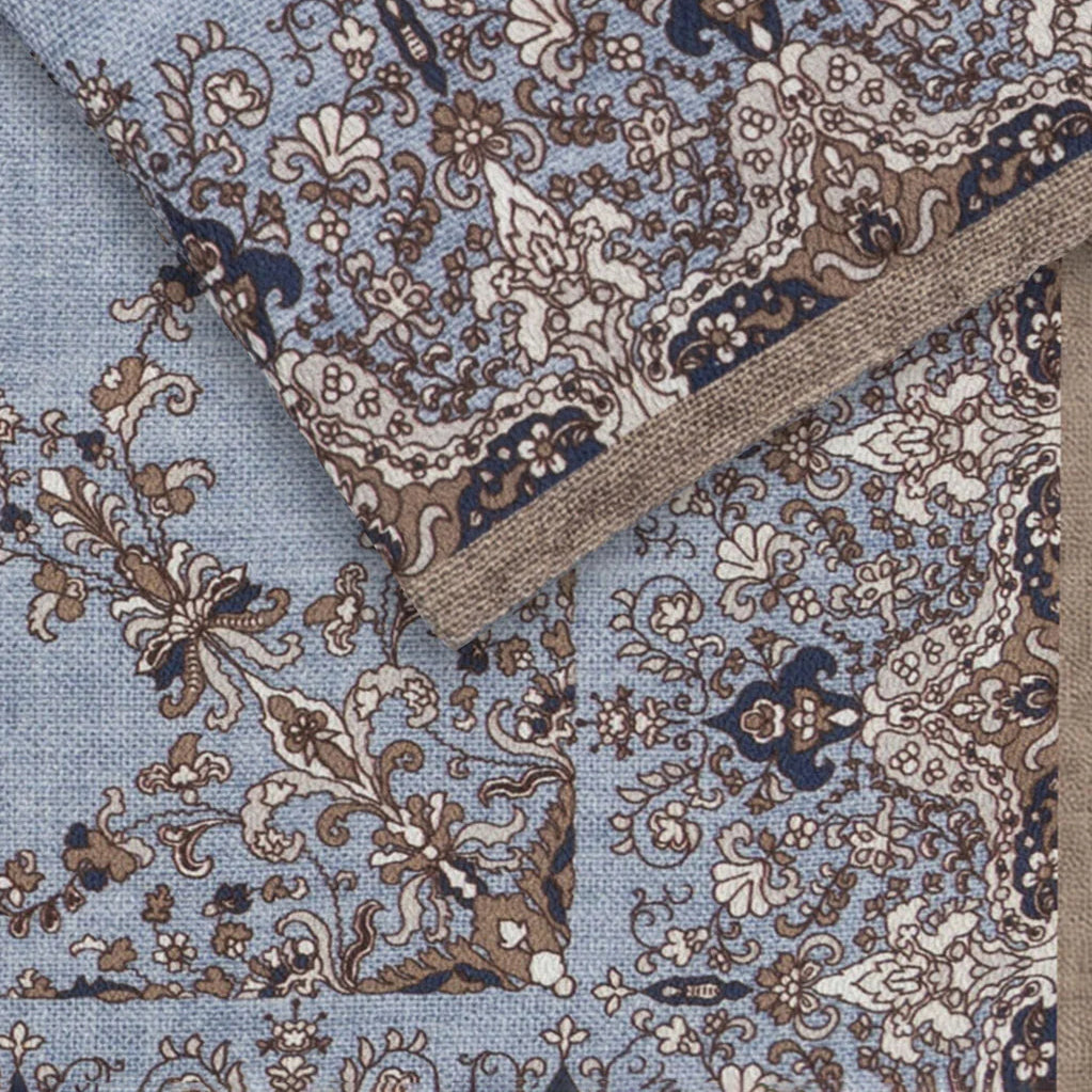 Chambray Blue Floral Reversible Silk Pocket Square - Jack Victor