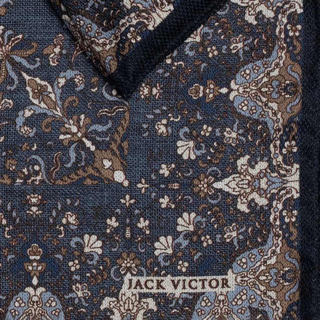 Denim Blue Floral Reversible Silk Pocket Square - Jack Victor