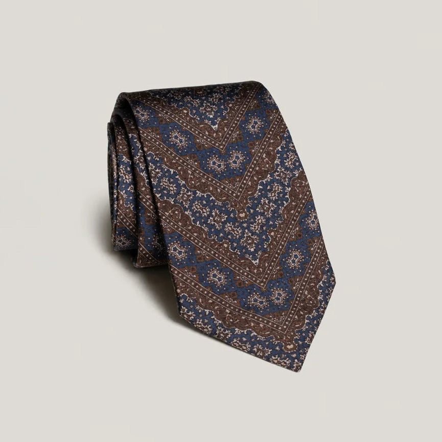 Brown & Navy Paisley V-Motif Silk Tie - Jack Victor