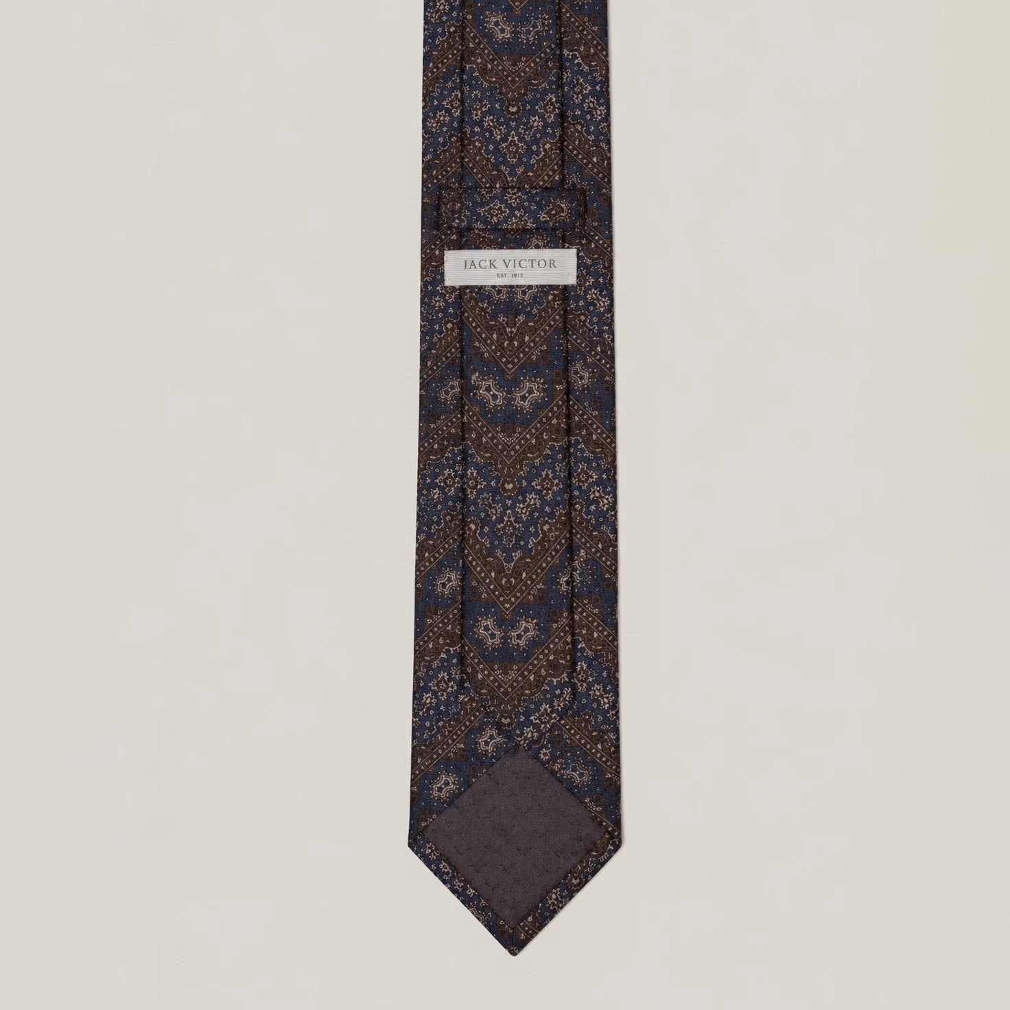 Brown & Navy Paisley V-Motif Silk Tie - Jack Victor