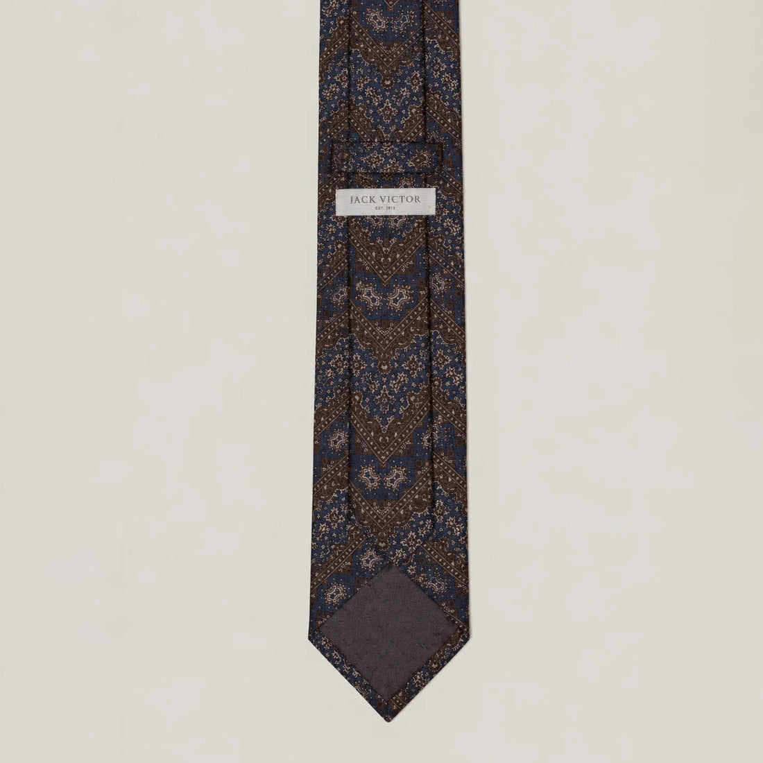 Brown & Navy Paisley V-Motif Silk Tie - Jack Victor