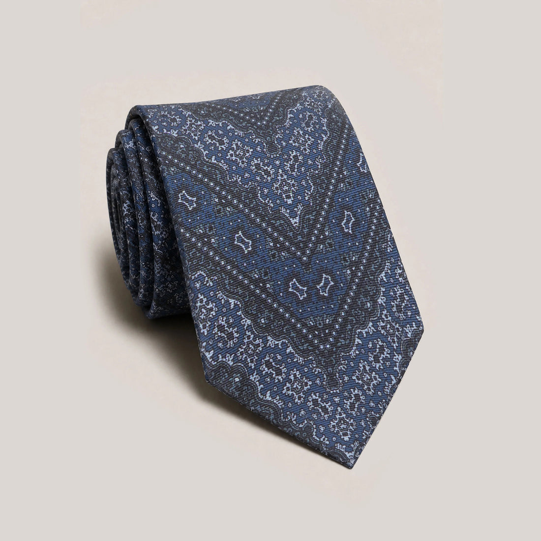 Navy Blue Paisley V-Motif Silk Tie - Jack Victor